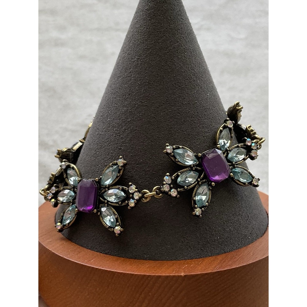 Vintage Purple & Blue Rhinestone Link Bracelet Estate Jewelry